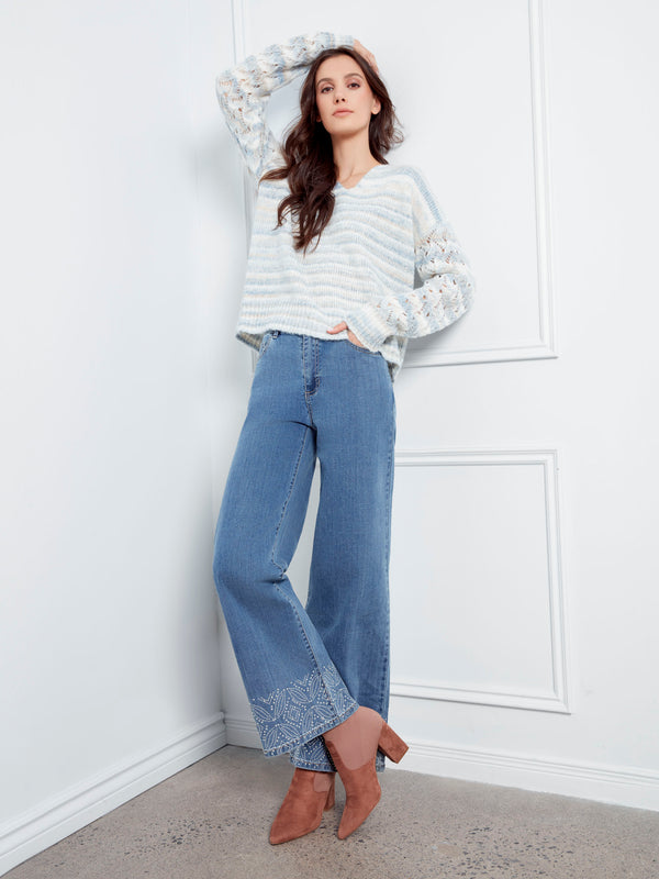 Space Dye V-Neck Sweater - Iris