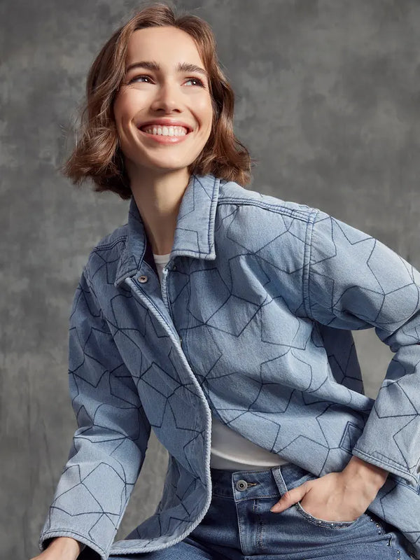 Veste en jean matelassée à étoiles - Bleu Pâle