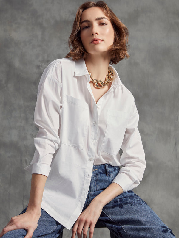 Loose Poplin Shirt - White