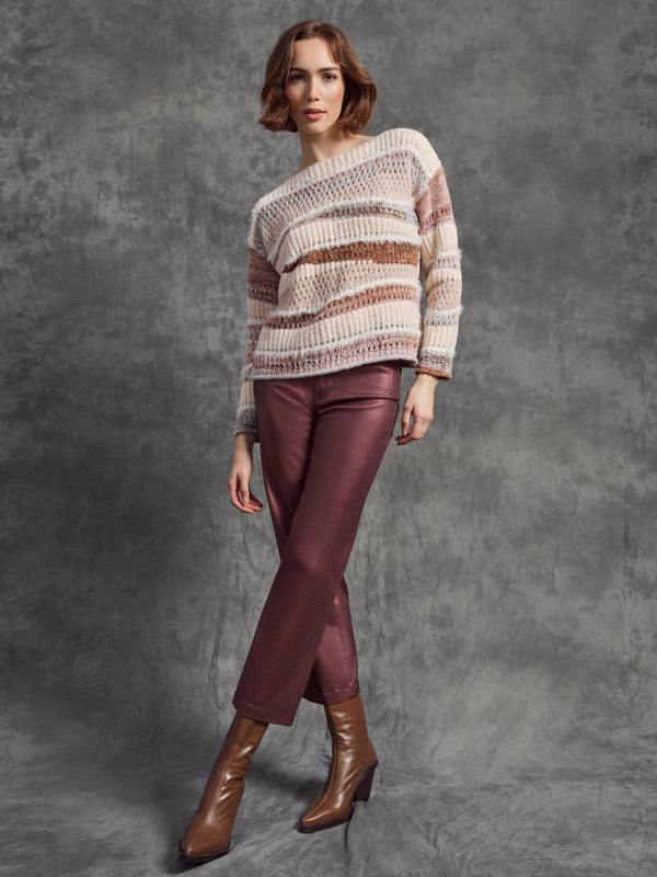 With their mid-rise waist, these cabernet metallic wax pants ensure a flattering silhouette for all occasions by Charlie B.