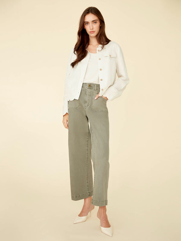 Embroidered Hem Linen Blend Jacket - Natural