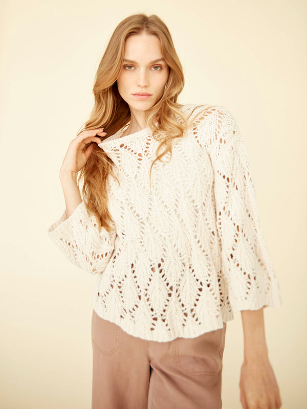 Crochet Crew Neck Sweater - Natural