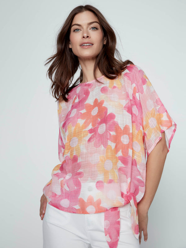 Printed Cotton Gauze Blouse With Side Tie - Dandy