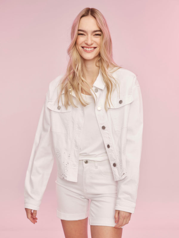 Distinctive eyelet patterns adorn this stylish twill piece by Charlie B.