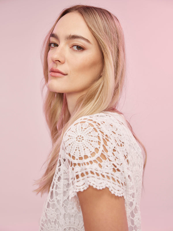Cardigan boléro en crochet à manches courtes - Blanc