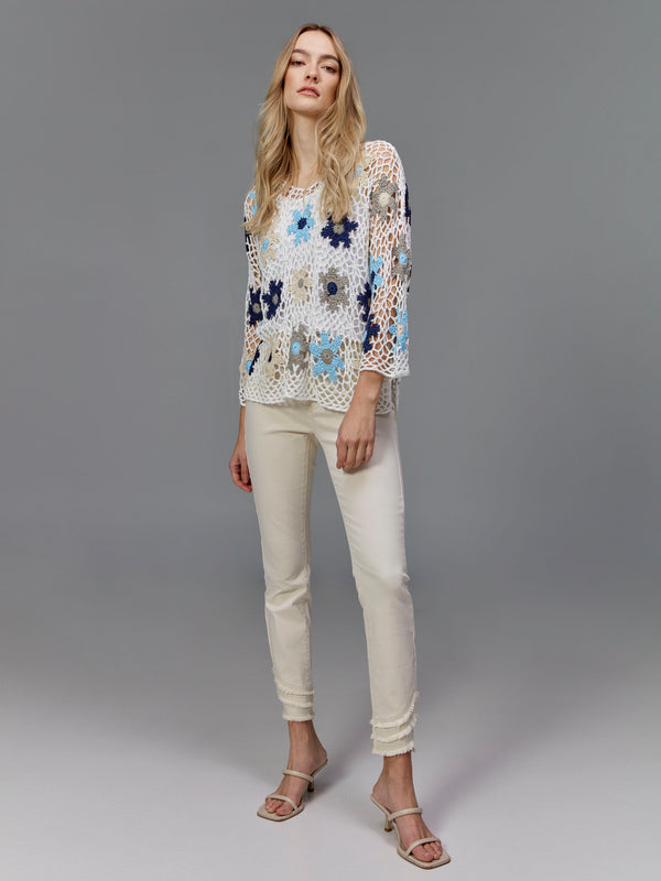 Haut en crochet floral fait à la main - Bleu