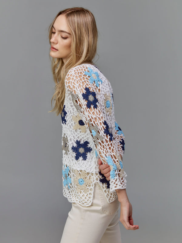 Haut en crochet floral fait à la main - Bleu