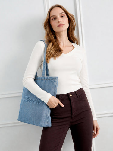 Denim Tote Bag - Light Blue