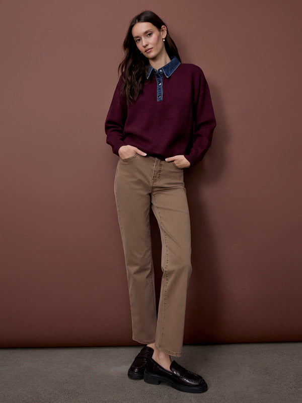 Pantalon à jambe droite en sergé - Truffe