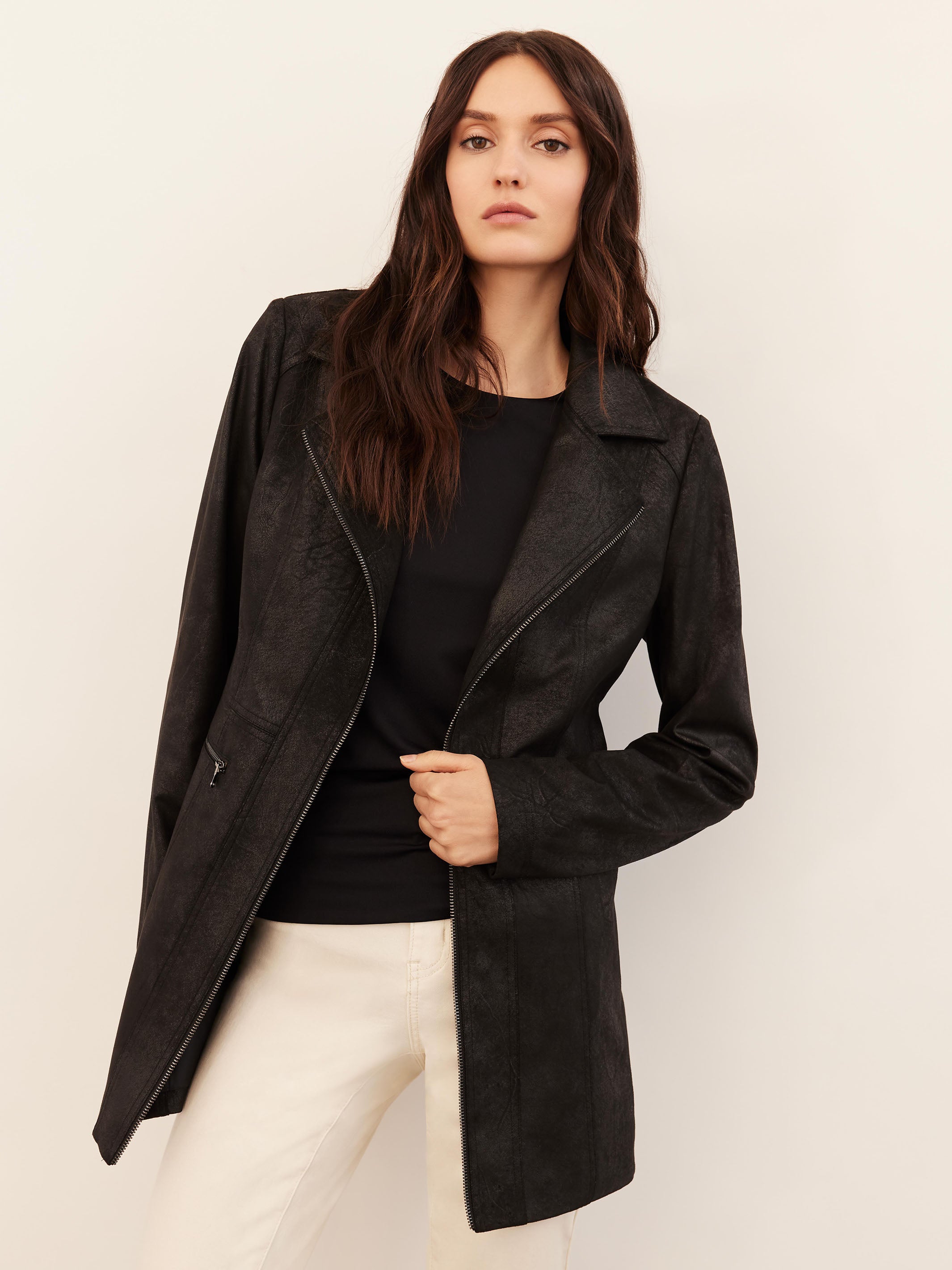 Long Vintage Faux Suede Jacket Black
