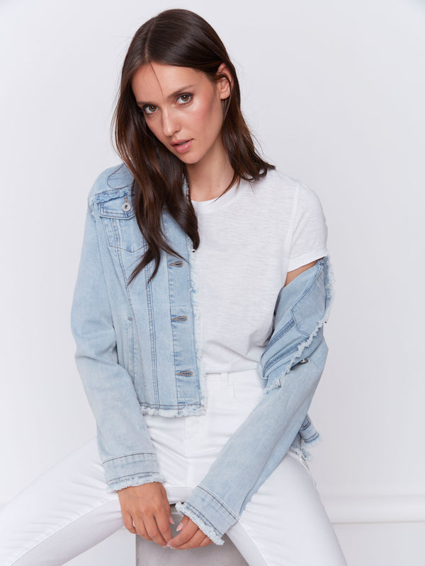 Veste en jean à bords effrangés - Bleu délavé