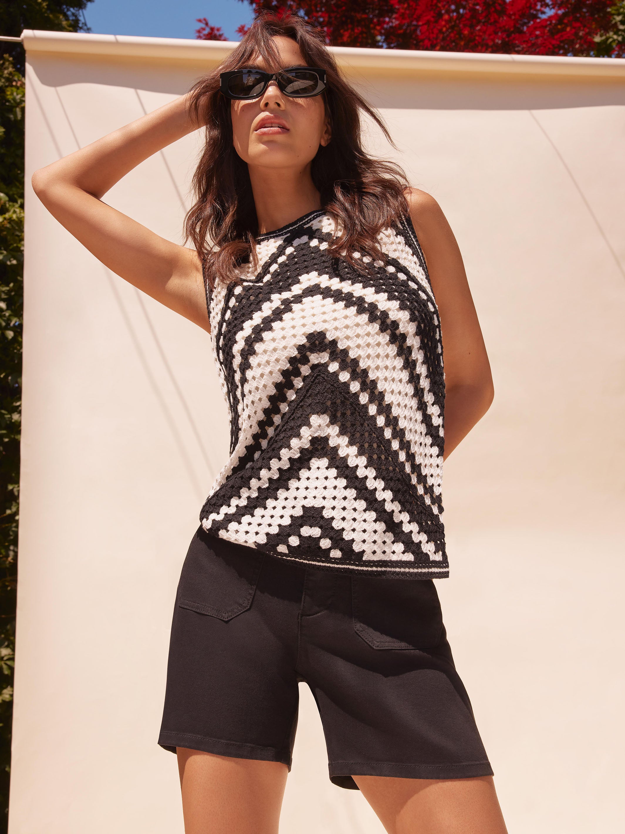 Chic sleeveless pepper stripe pattern top, by Charlie B.