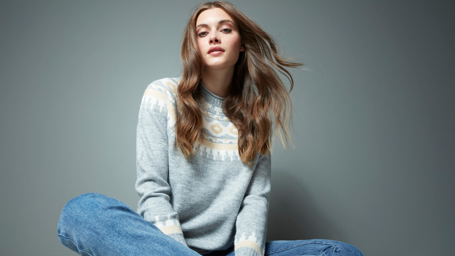 Jacquard Knit Ski Sweater Grey - Women's Sweater Edit - Charlie B Collection Canada