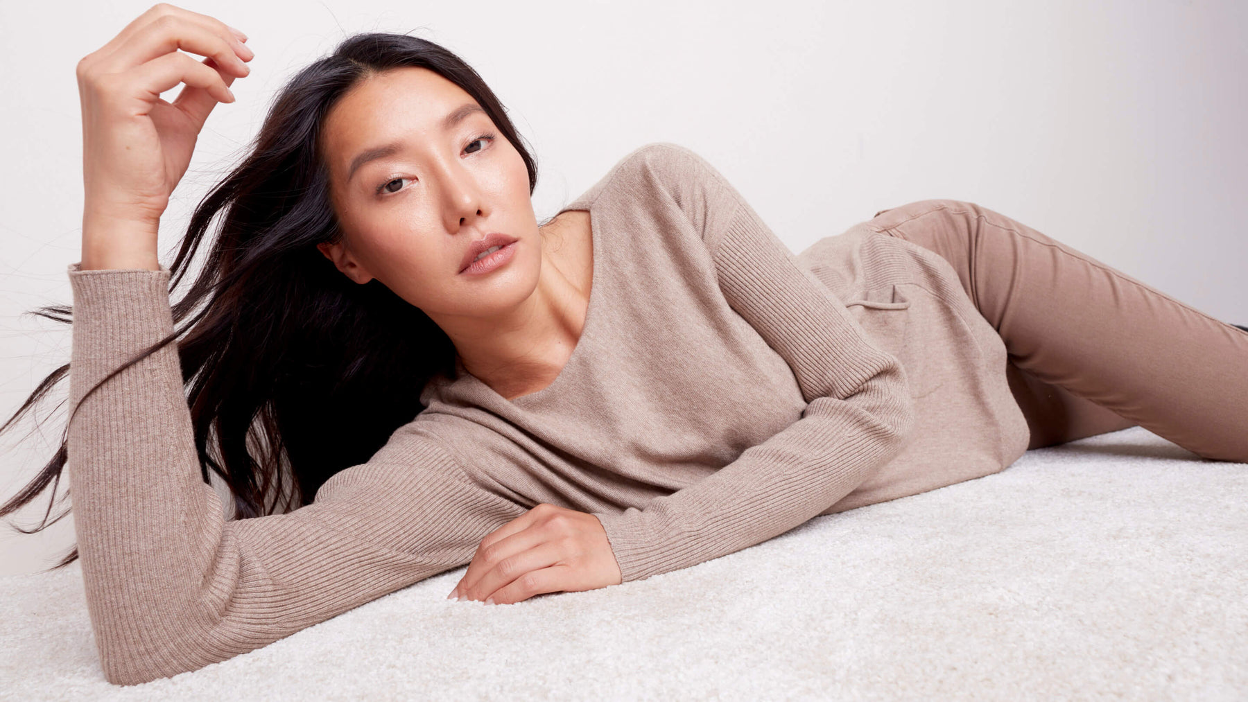 Knit Sweater with Back Lace-up Detail Truffle - Women's Sweater Edit - Charlie B Collection Canada
