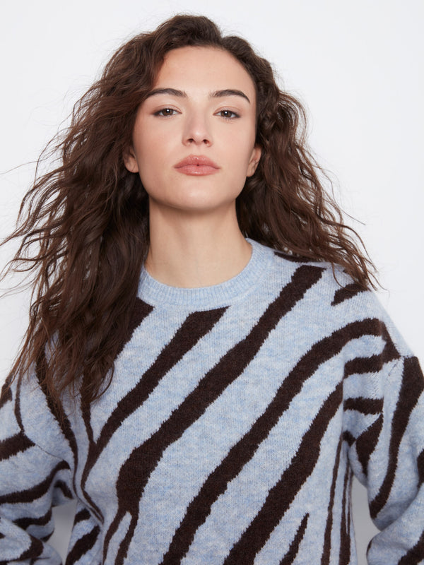 Chandail en tricot à imprimé animalier - Zèbre Bleu