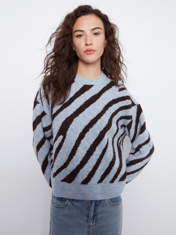 Chandail en tricot à imprimé animalier - Zèbre Bleu