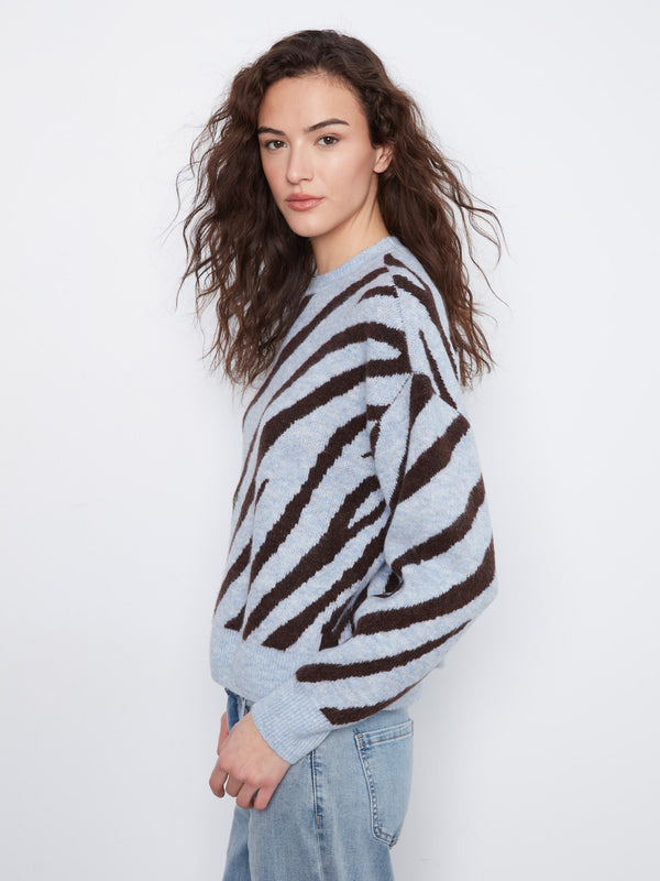 Chandail en tricot à imprimé animalier - Zèbre Bleu