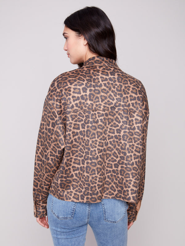 Stylish leopard print jacket designed with classic button cuffs for versatile wear by Charlie B.