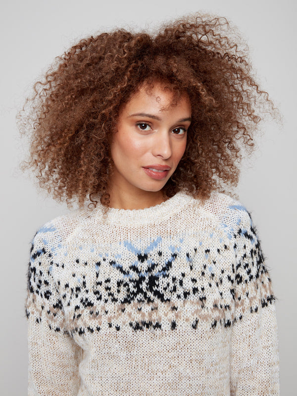 Elegant ecru sweater crafted with jacquard knit, offering both style and comfort by Charlie B.