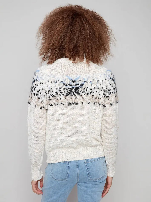 Après-Ski Jacquard Crew Neck Sweater  - Ecru