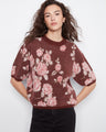 Floral jacquard sweater in soft brushed knit with balloon elbow sleeves, offering a cozy feel by Charlie B.