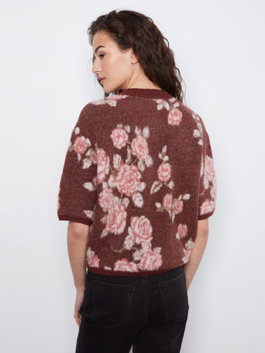 Relaxed fit floral jacquard sweater with luxurious soft brushed knit fabric by Charlie B.