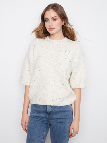 Elegant speckled knit top with soft brushed texture and comfortable relaxed fit, perfect for any occasion by Charlie B.