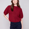 Cabernet knit sweater with plush texture and balloon-shaped elbow sleeves, offering a relaxed fit by Charlie B.