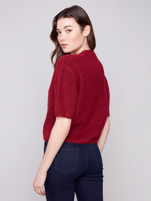 Relaxed fit cabernet sweater crafted from soft knit fabric with stylish balloon-shaped sleeves by Charlie B.