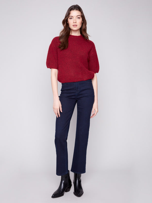 Balloon Elbow Sleeve Knit Sweater - Cabernet