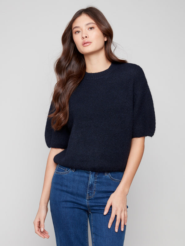 Moonlight knit sweater featuring plush texture and balloon-shaped sleeves for a cozy feel by Charlie B.