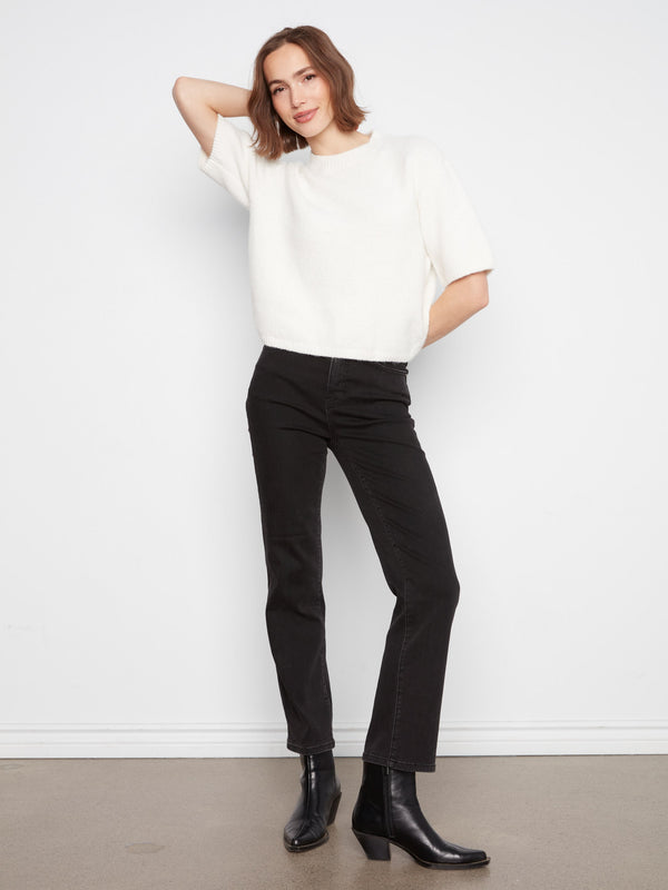 Balloon Elbow Sleeve Knit Sweater - Ecru
