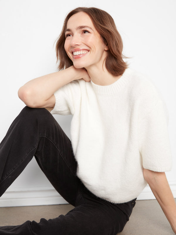 Balloon Elbow Sleeve Knit Sweater - Ecru