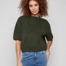 Spruce knit sweater featuring plush texture and balloon-shaped elbow sleeves, offering a cozy style by Charlie B.