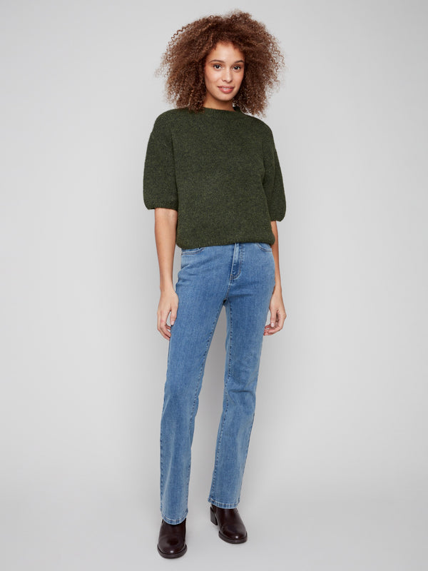 Plush knit spruce sweater with a relaxed silhouette and stylish design for everyday wear by Charlie B.
