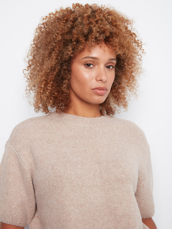 Balloon Elbow Sleeve Knit Sweater - Heather Latte