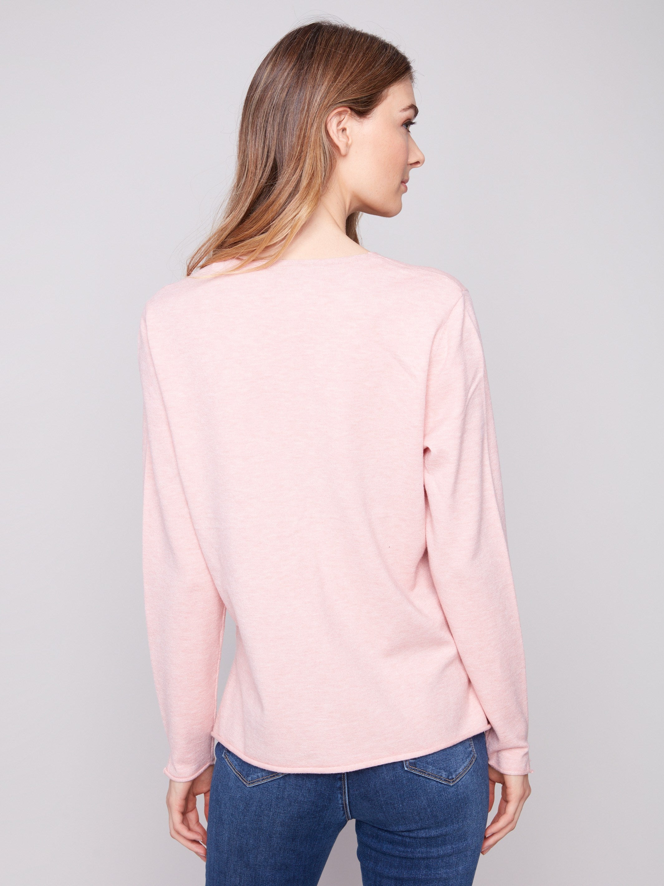 Classic fit sweater in heather ballet color, showcasing its timeless appeal for any occasion by Charlie B.
