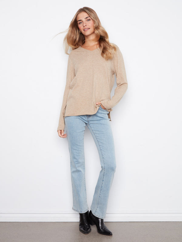 Basic V-Neck Sweater - Heather Walnut