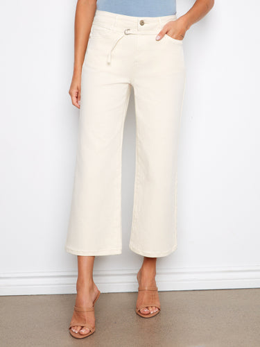 Natural-colored twill pants with a comfortable regular rise and elegant button closure, ideal for any occasion by Charlie B.
