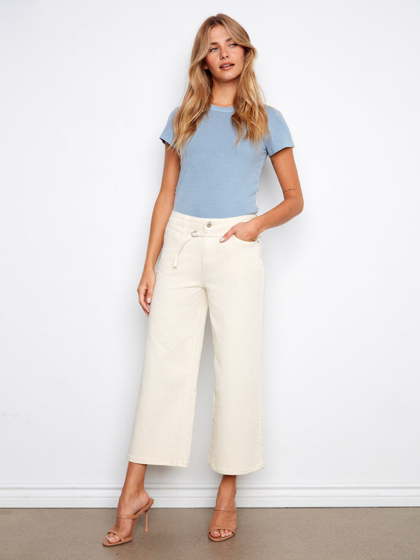 Natural twill pants offering stretch comfort in a sophisticated wide-leg cut, perfect for day-to-night transitions by Charlie B.