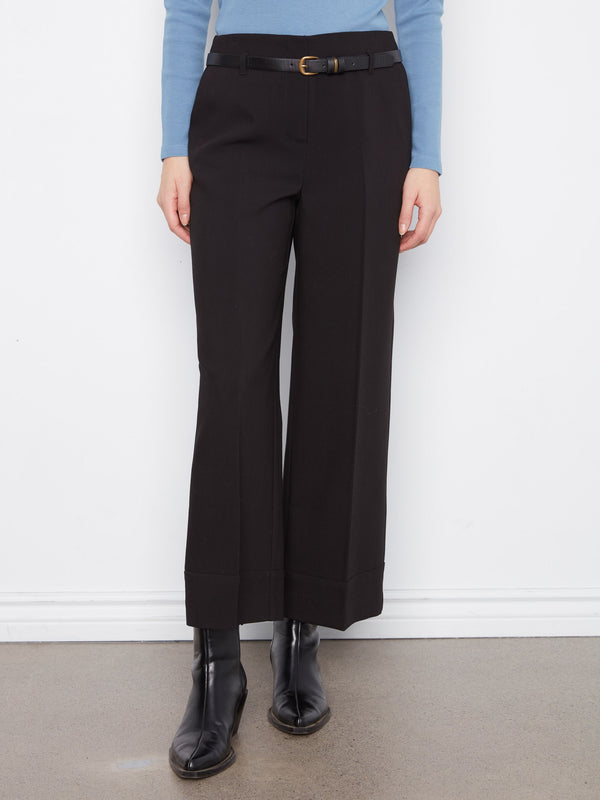 Pantalon à jambe large en crêpe avec ceinture - Noir