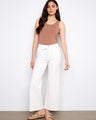 White twill pants with a wide-leg silhouette and long length, offering a stylish look by Charlie B.