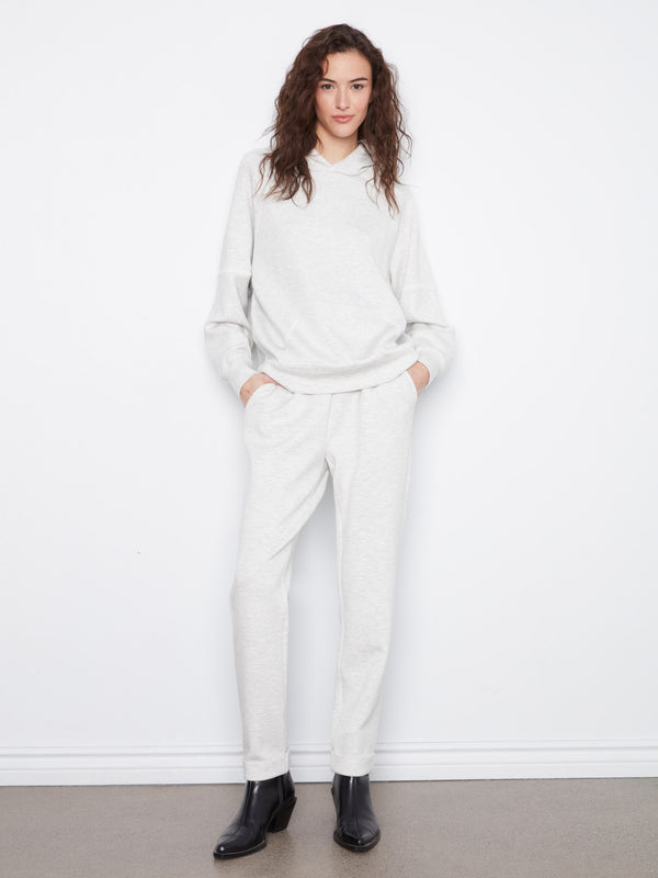 Blanket Stitch Soft Scuba Hoodie - Heather Light Grey