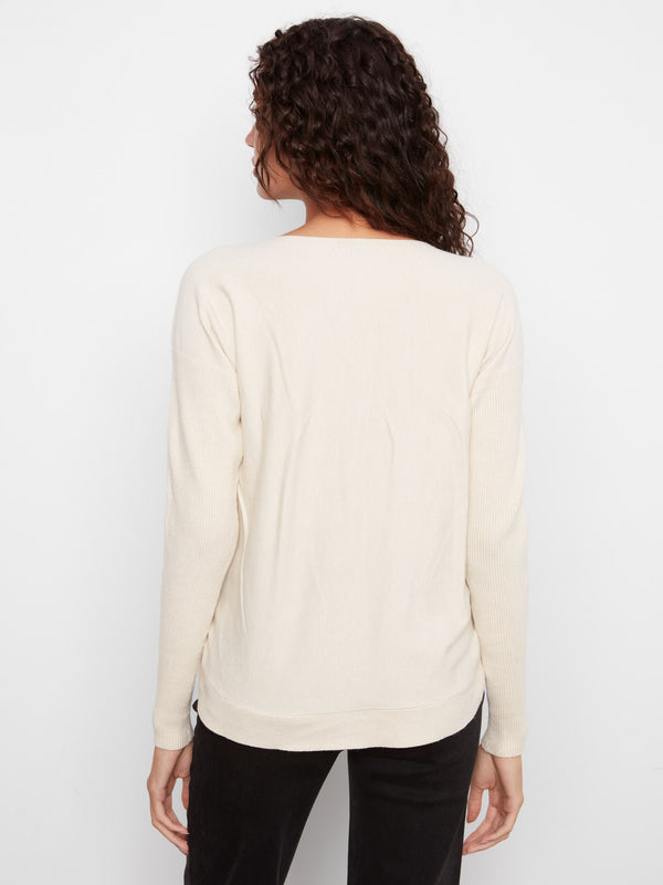 Boat Neck Sweater With Side Buttons - Heather Natural