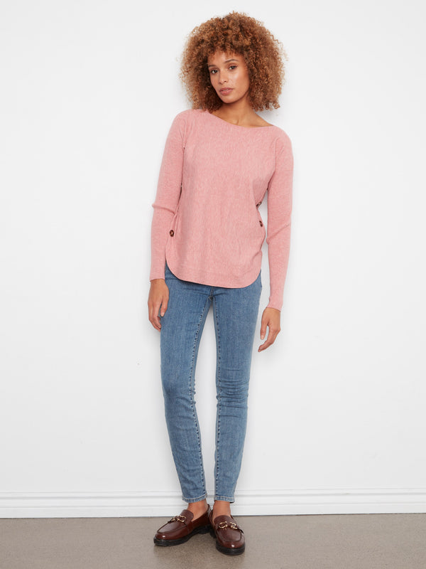 Boat Neck Sweater With Side Buttons - Heather Carnation
