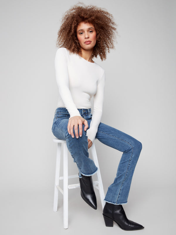 Regular rise bootcut jeans in medium blue with trendy details by Charlie B.