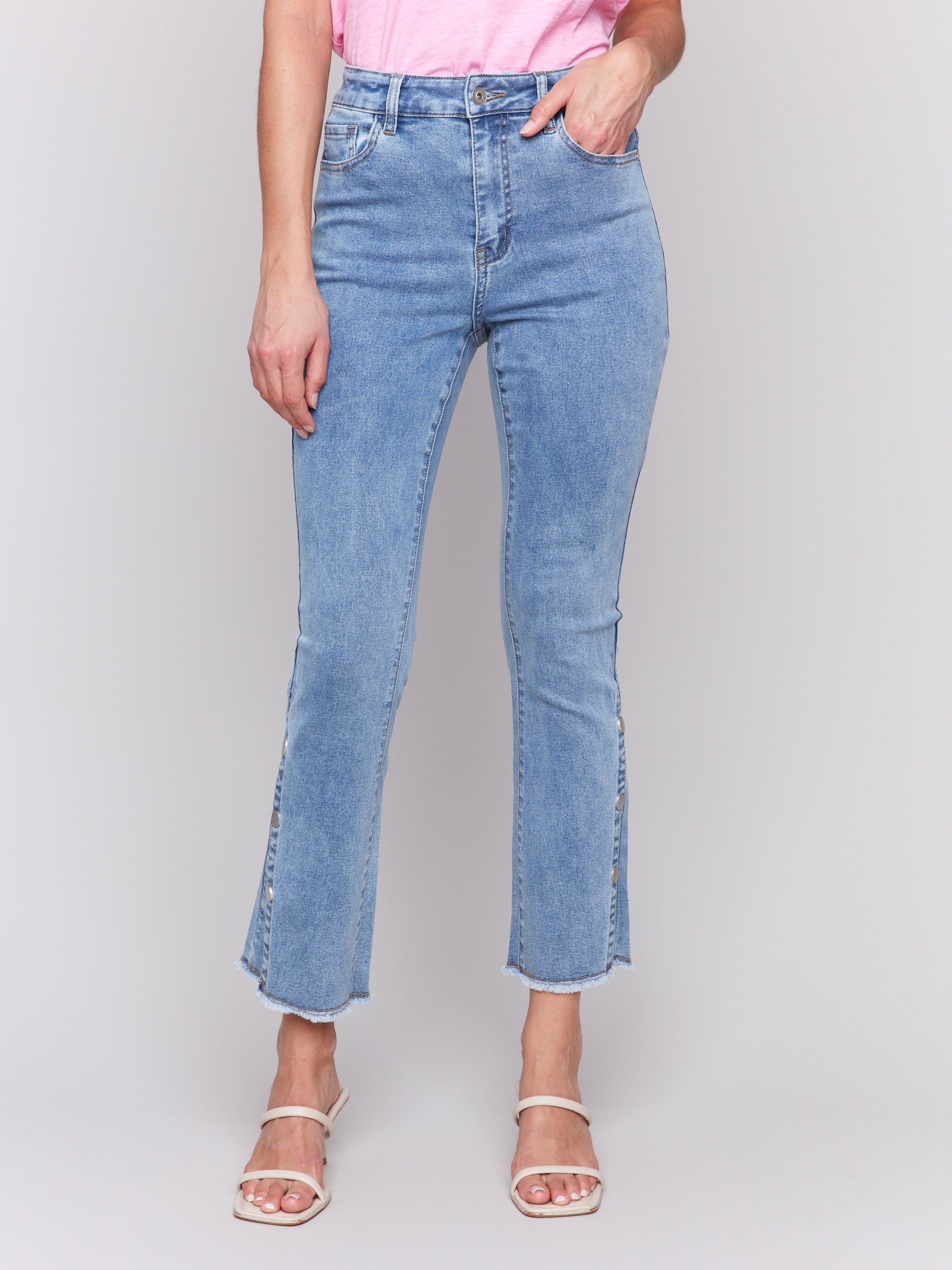 Regular rise bootcut jeans in light blue with a modern five-pocket design by Charlie B.