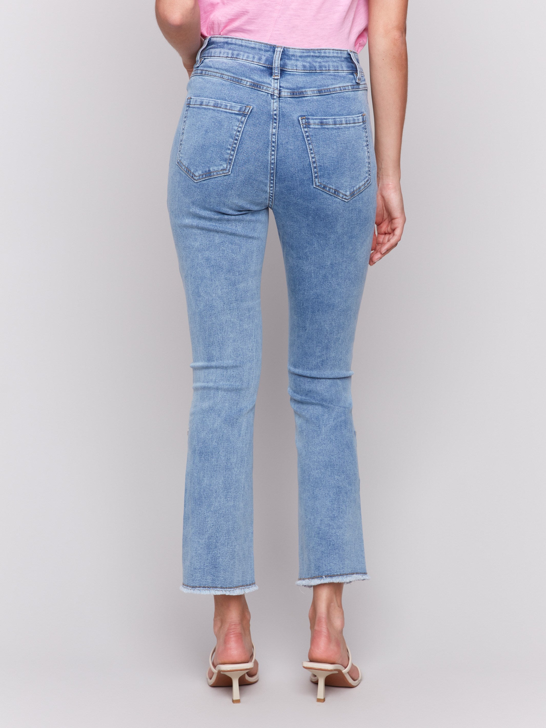 Cropped bootcut jeans in light blue, made from stretch denim material by Charlie B.