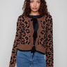 Animal print cardigan with plushy texture and bow tie detail by Charlie B.