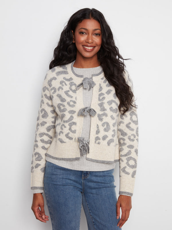 Cardigan en tricot jacquard à nœuds - Léopard